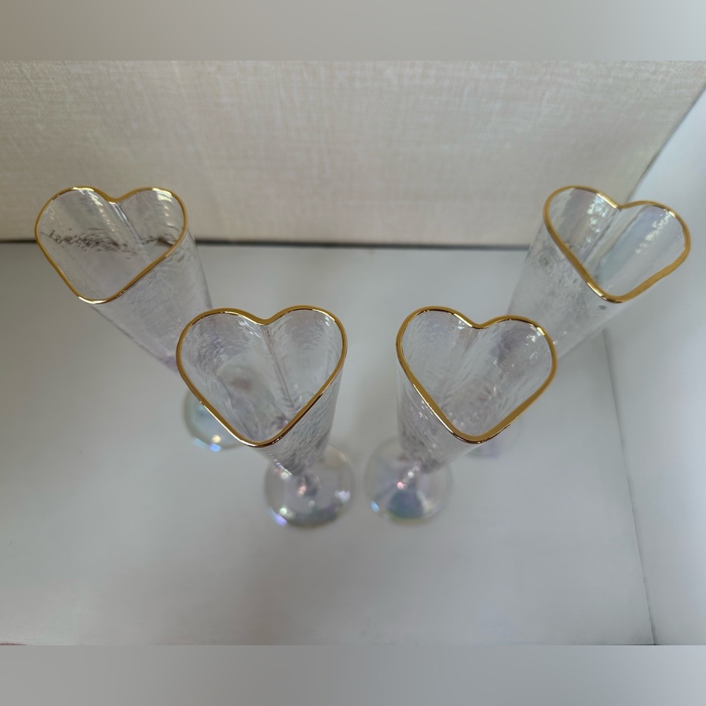 Four David Tutera Heart Wedding Valentine’s Event Iridescent Champagne Glasses